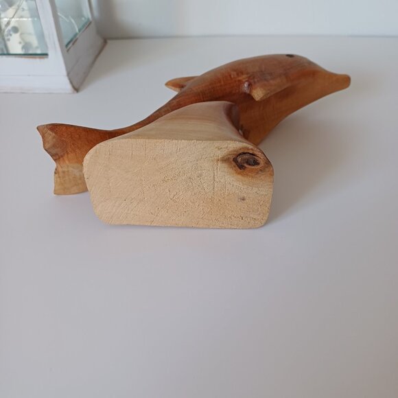 Small Carved Light Brown Wood Dolphin on Base 5'' - Picture 5 of 9
